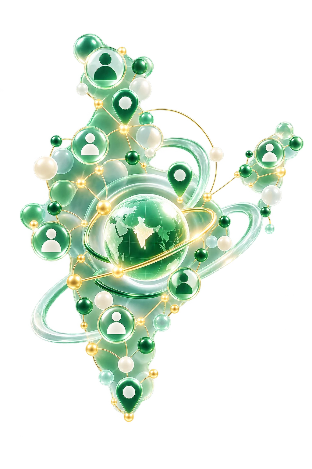 Glass 3D map of India with connected candidates and hiring locations